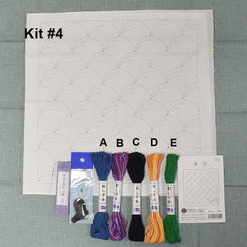 Kit Sashiko Completo Per Principianti - 4 Sottobicchieri Da Tè Con Stencil Acrilici, Aghi, Filo, Tessuto Blu E Istruzioni In Inglese